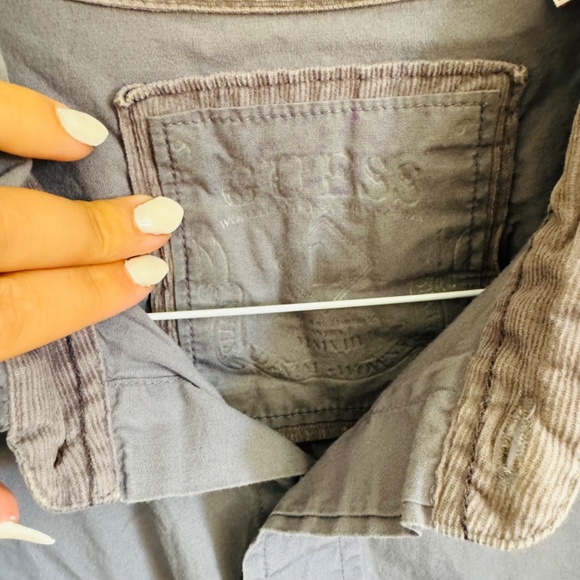 MENS GUESS Washed Black Grey Gray Button Down Front Shirt Cowboy Western L - Picture 6 of 11